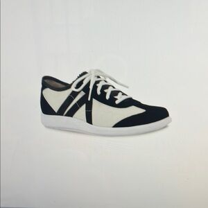 Black and White Low-Top Sneakers with Suede Upper